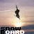 Animated snowboarding icon showing a silhouetted figure performing tricks against a sunset sky with pixelated text below each frame.