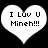 Two white heart-shaped icons with black pixelated text reading "I Luv U Mineh!!!" on a solid black background, displayed side-by-side.