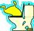 Two side-by-side animated frames of a pixelated cartoon toilet with yellow lid and cyan outline on gray background.
