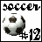 A soccer ball icon with 'soccer' text above and '#12' below, showing animation changes in the vertical line position.