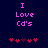 Pixelated text 'I Love Cd's' in pink on dark blue background with red heart symbols below, two variations of heart positions.