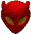 Red textured devil head icon with yellow-green eyes, displayed in a of nine variations showing eye color changes from green to yellow
