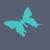 A pixelated cyan cross shape with blurred edges on a dark gray background, exhibiting low-resolution digital rendering.
