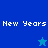 Pixelated 'New Years' text in white on blue backgrounds with a star symbol changing color between frames.