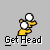 Pixelated figure with white head and torso, yellow limbs, holding white ball, standing above text 'Get Head' on gray background.