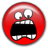 Four red circular animated buddy icons showing a cartoon face with wide eyes and an open mouth in varying states of screaming or shouting, arranged in a 2x2 contact sheet.