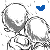 Pixelated static icon featuring a grayscale abstract shape with scattered black and white pixels, accompanied by a small solid blue heart symbol in the upper right corner on a transparent background.