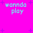 Pixelated cyan text 'wanna play' on bright pink background with purple star shapes, repeated in four identical quadrants.