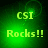 Green pixelated text 'CSI Rocks!!' on dark green background with subtle circular patterns, displayed in four identical