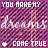 Pixelated purple background with diagonal stripes, white text reading "YOU MAKE MY dreams COME TRUE" and a small plus symbol.