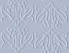 Static image of repeating white floral patterns on a light gray background with subtle embossed texture.