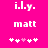 Pixelated text and symbols on a bright pink background with two identical static frames showing 'i.l.y.' above 'matt' and five white/pink crosses below.
