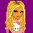 Pixel art featuring a blonde character with green eyes, Hello Kitty plushes, and pink text on purple background.