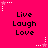 Bright pink background with repeated black text "Live Laugh Love" in three , surrounded by white and light pink star-shaped pixel art elements