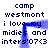 Blue L-shaped frame overlays text repeating 'camp westmont i love my midies and inters'07<3' on white background.