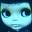 Two side-by-side pixelated character faces with light blue skin, large dark blue eyes, and small mouths; left face has open eyes, right face has closed eyes.