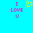 Pixelated cyan background with pink text 'I LOVE U' on left and right, yellow heart symbol between them.