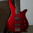 Red electric guitar on left, red background with black text 'my guitar =]' on right.