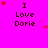 A bright pink background displays the text "I Love Dorie" in black pixelated font, with red and light pink stars scattered around each instance.