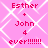 Pink background with white geometric pattern and red text reading "Esther + John 4 ever!!!!!!" repeated in four identical quadrants.