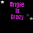 Pixelated text "Angie is Grazy" in pink on black background with scattered white and gray stars, animated star positions across frames.