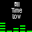 Black background with white text reading 'All Time Low' and green horizontal bars resembling audio equalizer levels.