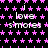 Black background with repeating pink star pattern and white text 'i love s'mores' in pixelated font, arranged in a