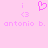 Pixelated pink icon with heart symbol, 'i' above, '<3' below, and 'antonio b.' text at bottom on light pink background.