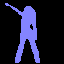 Colorful silhouettes of a dancing figure in various poses arranged in a on black background
