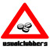 Red triangular warning sign with gray cartoon mouse head inside, black text below the triangle.