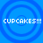 Four identical blue circular patterns with white text reading "CUPCAKES!!!" on a solid blue background, arranged in a