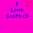 A bright pink background displays two identical text-based icons side-by-side, each with blue pixelated text reading "I Love Scott.<3" and a red heart symbol replacing the word "love" in the left icon.