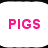 Pink pig lies on green grass with pink text 'PIGS ROCK' above, static image.