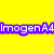 Yellow background with purple text blocks and a giraffe image. Text reads 'ImogenA4', 'likes', and 'stuff'.