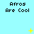 Light blue background with repeated 'Afros Are Cool' text and yellow star-like shapes in various positions.