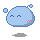 Pixelated blue blob with closed eyes, pink blush, and two small square ears, shown in nine variations with ear positions and shadows changing across frames.