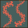 Animated sequence of red and gold swirling patterns on a teal background with dark brown borders.