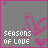 25 identical gray square icons with pink bunny ears and hearts, each displaying 'SEASONS OF LOVE' text in white pixelated font