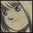 A 48x48 pixel buddy icon featuring a grayscale anime-style character on the left and text elements on the right against a black background.