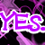 Purple and black animated icon with heart-shaped patterns, displaying partial text fragments 'YES.', 'i', 'did', 'see', 'twilight.' in stylized purple font.