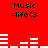 Red background with black text reading "Music =life<3" and white audio equalizer bars in two , animated to shift horizontally