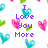 Pixelated heart-shaped icons in blue, pink, and green surround purple text reading "I Love You More" on a white background.