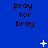 Blue background with repeated black text 'pray for bray' in three and three , white pixelated stars scattered across the image