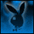 Blue-toned pixelated image of a rabbit silhouette with large ears and rounded body, set against a blue gradient background.