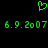 Green pixelated heart symbol above two identical green text strings on black background.