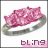 Animated sequence of a pink gemstone ring on silver band with 'bling' text below, showing progressive pixel changes in the gem's sparkle effect.