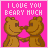 Pixelated pink background with brown bears kissing, text "I LOVE YOU BEARY MUCH" in white pixel font.
