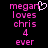 Pixelated pink text on black background with a heart symbol replacing the 'a' in 'megan', showing two identical frames side-by-side.