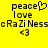Yellow background with black pixelated text and symbols arranged in two , including 'peace' with a heart symbol, 'love', 'RaZi Nesse', and '<3'