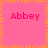 A static image with a pink background and orange border displaying four instances of the word "Abbey" in red text arranged in a